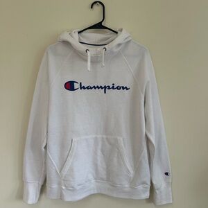Champion White Hoodie with Blue Logo